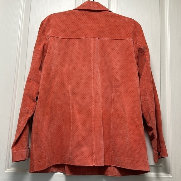 CHICO’S 💯 Leather Suede Shirt Jacket Salmon Pink Sz 2 (L-12) - Picture 2 of 10